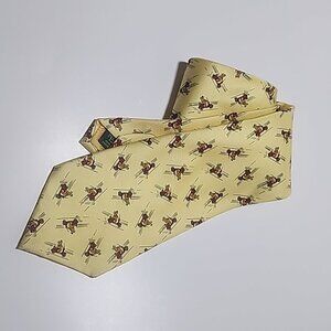 Lauren By Ralph Lauren Tie Silk Yellow With Moped Rider Hand Finished